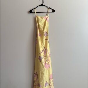 Elegant Yellow and Pink Floral Maxi Dress